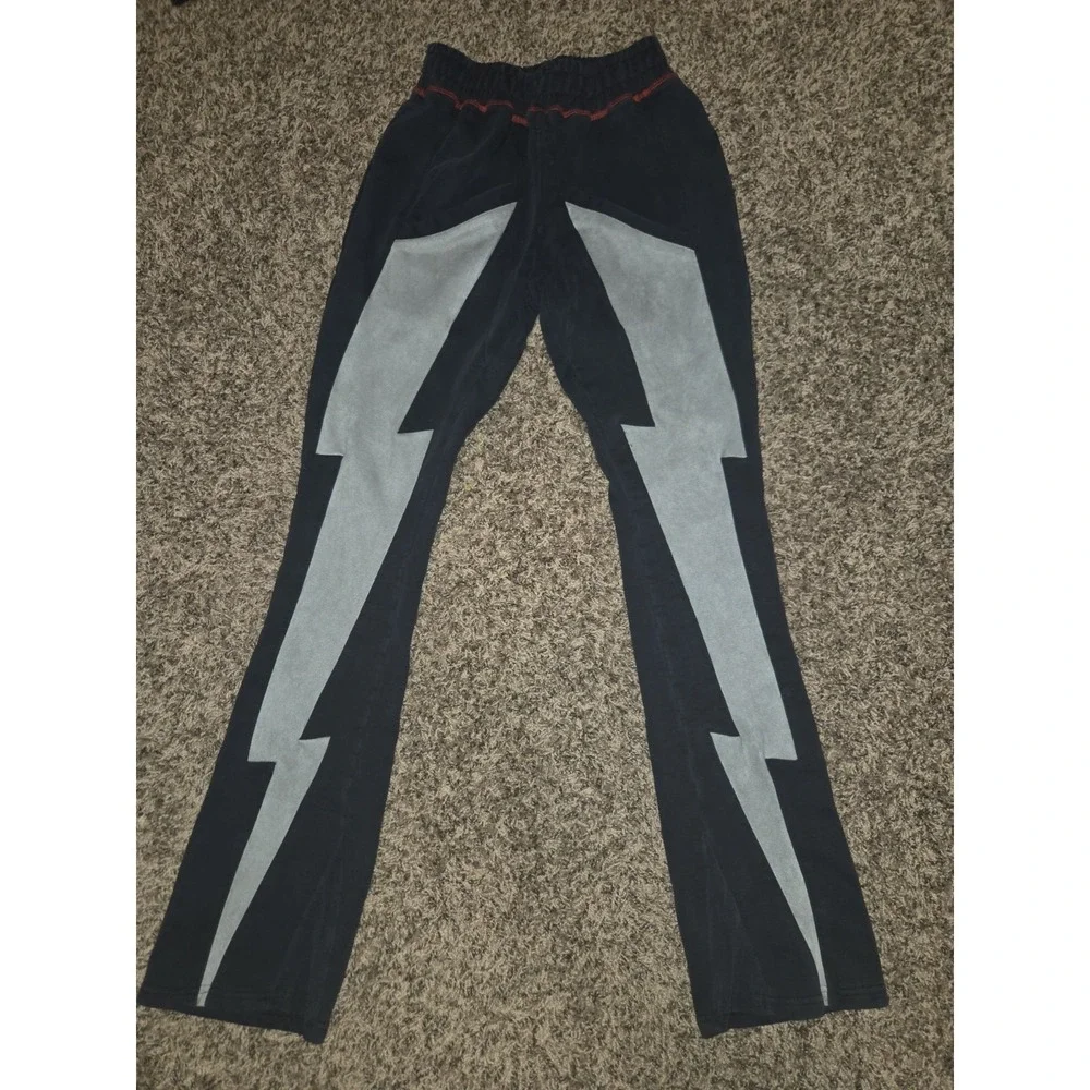 Gunzinii Denim & Co. Black Graphic Sweatpants - Lightning Bolt Y2K Streetwear XS